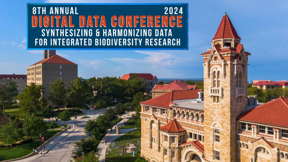 Conference logo with Dyche hall and KU campus in the background.